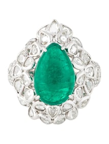 EMSARU 18K 4.88CT EMERALD & DIAMOND COCKTAIL RING