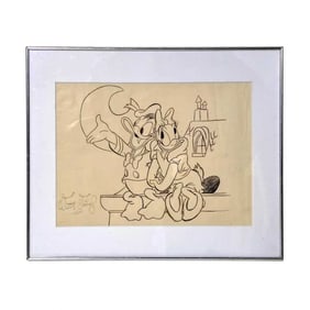 WALT DISNEY - AN EXCEPTIONALLY RARE HAND-SIGNED ORIGINAL ANIMATION PRODUCTION SKETCH