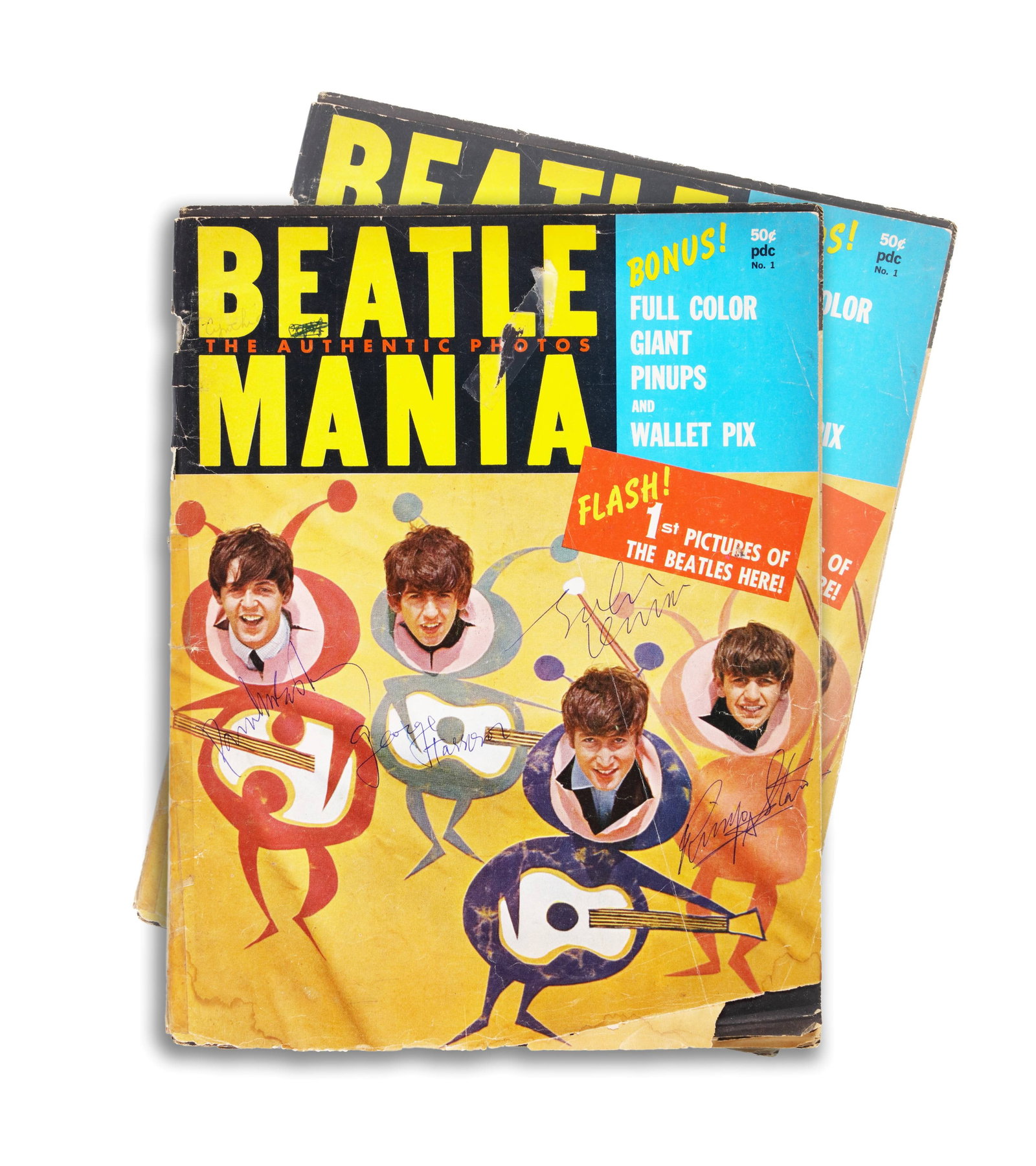 THE BEATLES SIGNED "BEATLE MANIA" ISSUE ONE: THE BEATLES SIGNED "BEATLE MANIA" ISSUE ONE Provenance and Authenticity: This item includes a certificate of authenticity. A strong authenticity case is best supported by a rigorous forensic-style rev