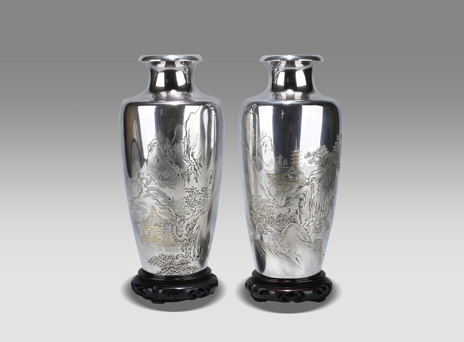 Pair of Pure Silver Vases by Hattori (1 of 19)