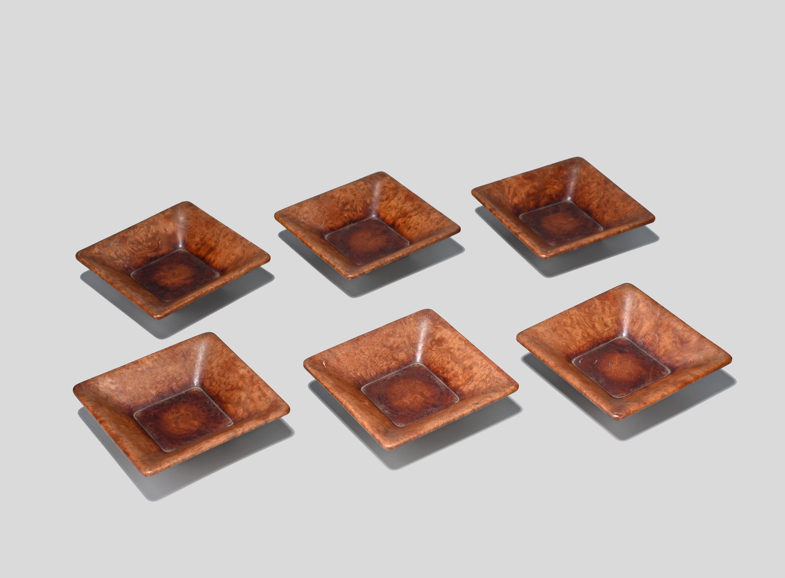 Six Cherrywood Tea Coasters by Senko: Height: 2.3cmLength: 8.6cmWide: 8.6cm