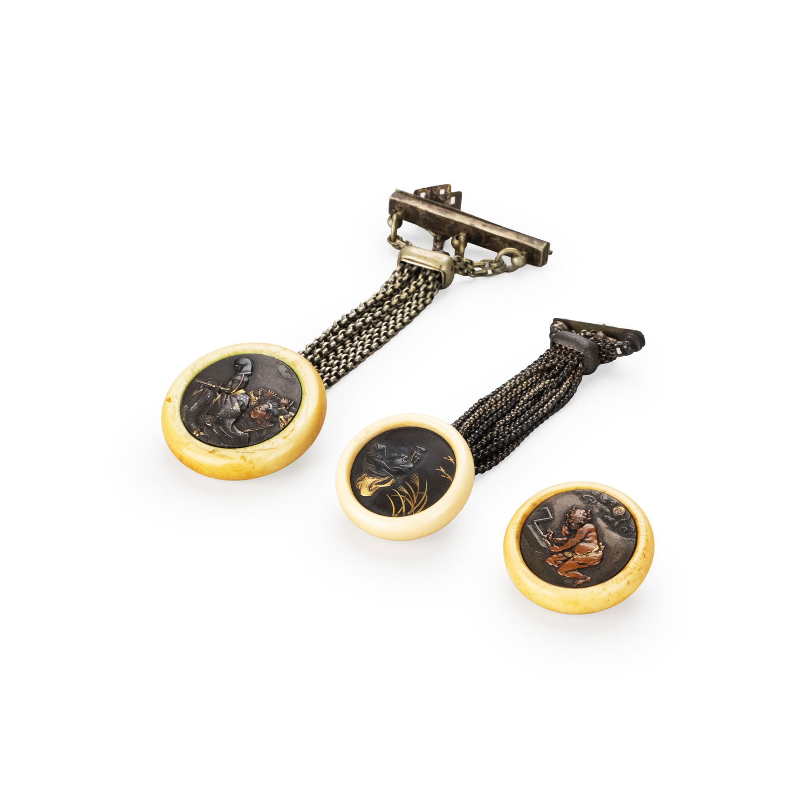 Three Metalwork Sagemono Accessories: Dimensions vary [Export outside of Japan is prohibited]