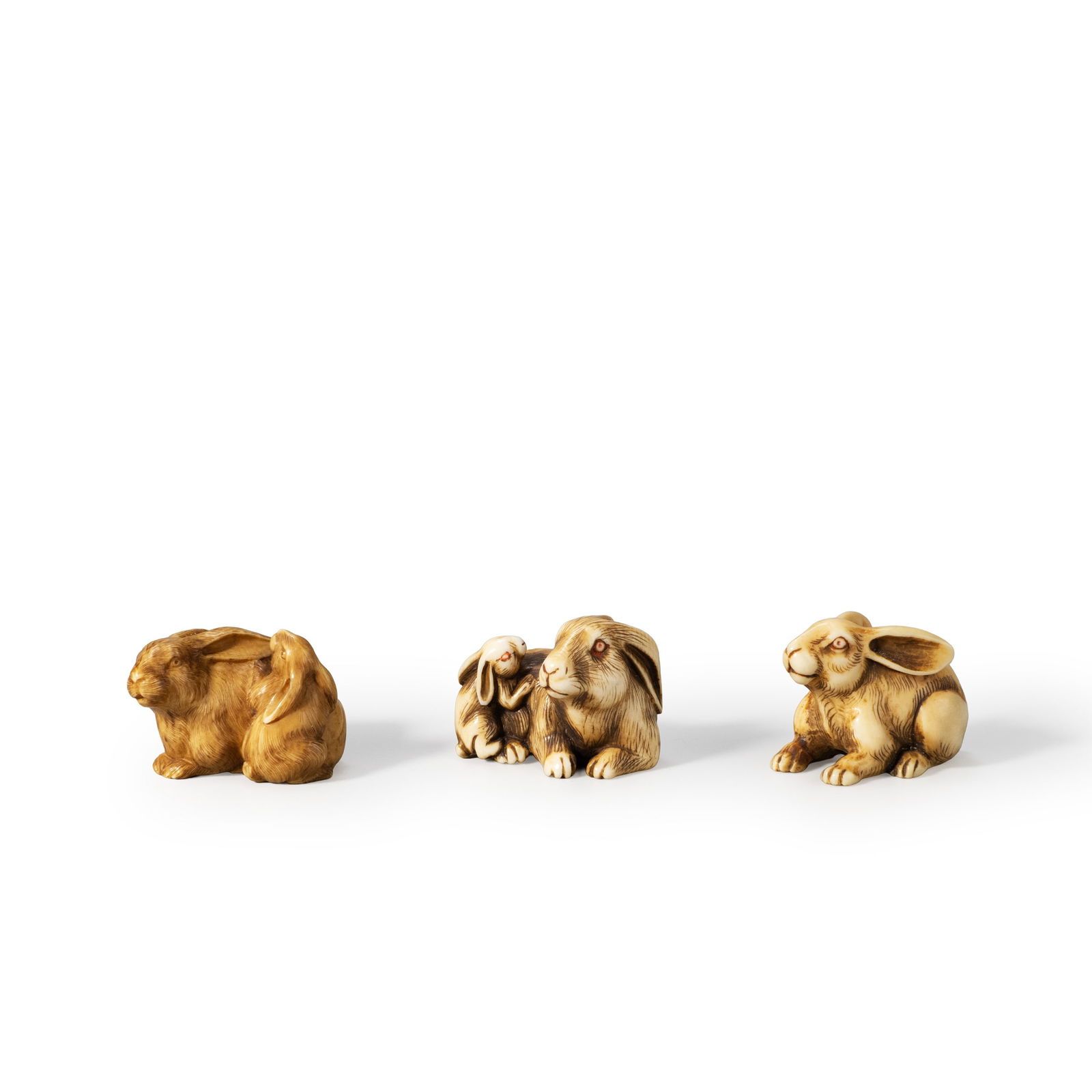 Three netsuke, two signed: Dimensions vary [Export outside of Japan is prohibited]