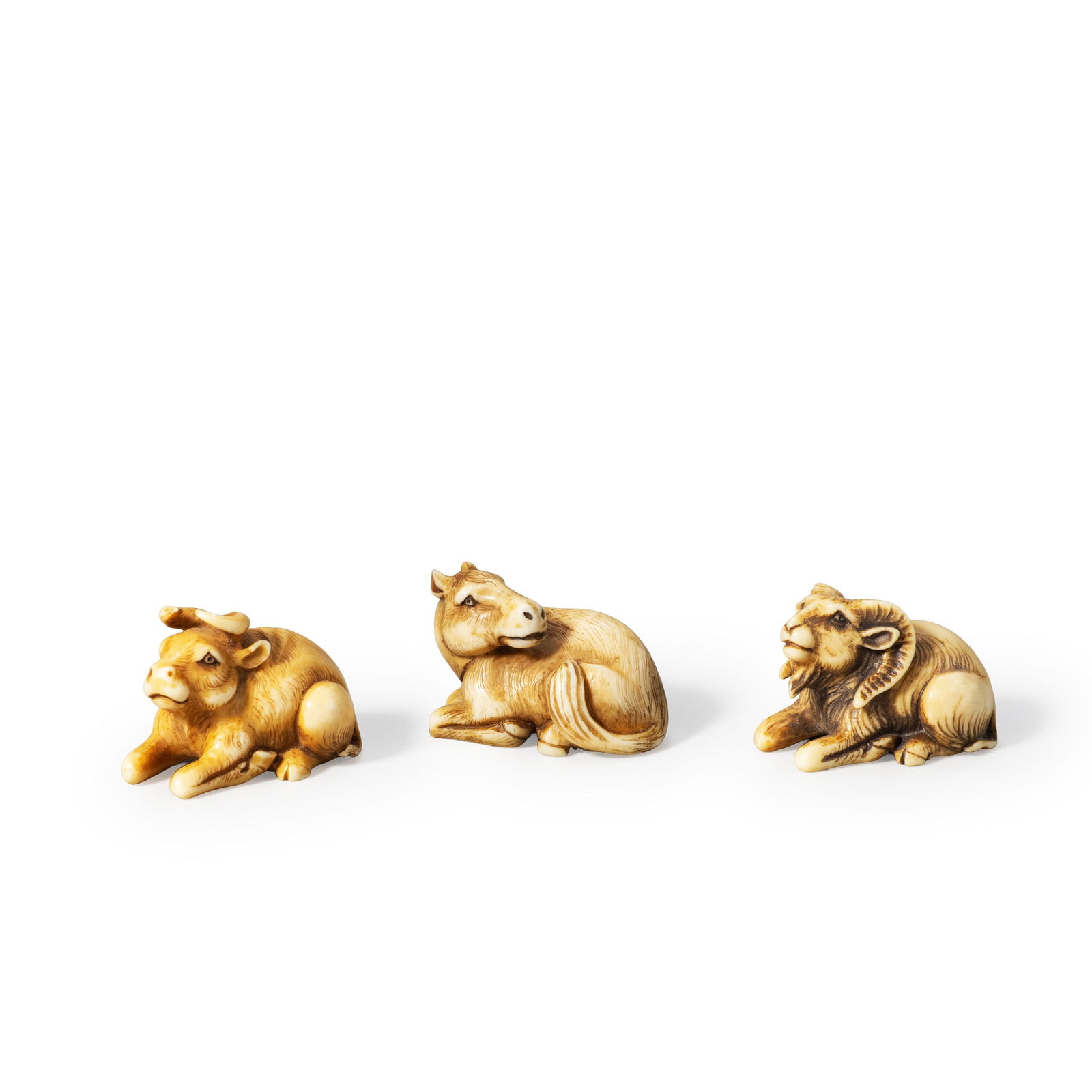 Three netsuke, signed Hiroyuki and Somei: Dimensions vary [Export outside of Japan is prohibited]