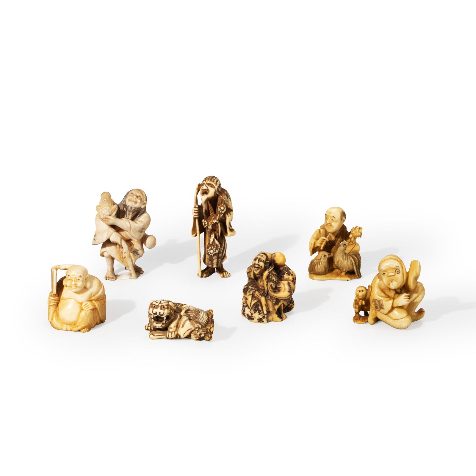 Seven netsuke, signed: Dimensions vary [Export outside of Japan is prohibited]