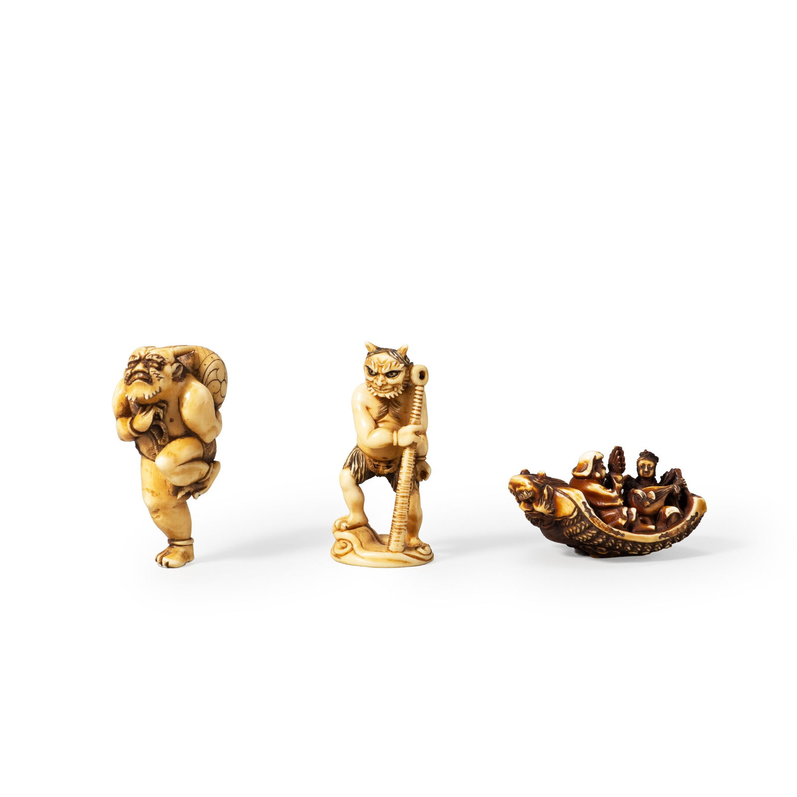 Three netsuke, signed: Dimensions vary [Export outside of Japan is prohibited]