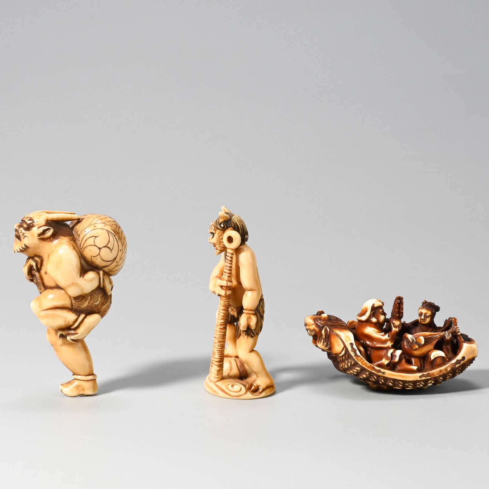 Three netsuke, signed - 3