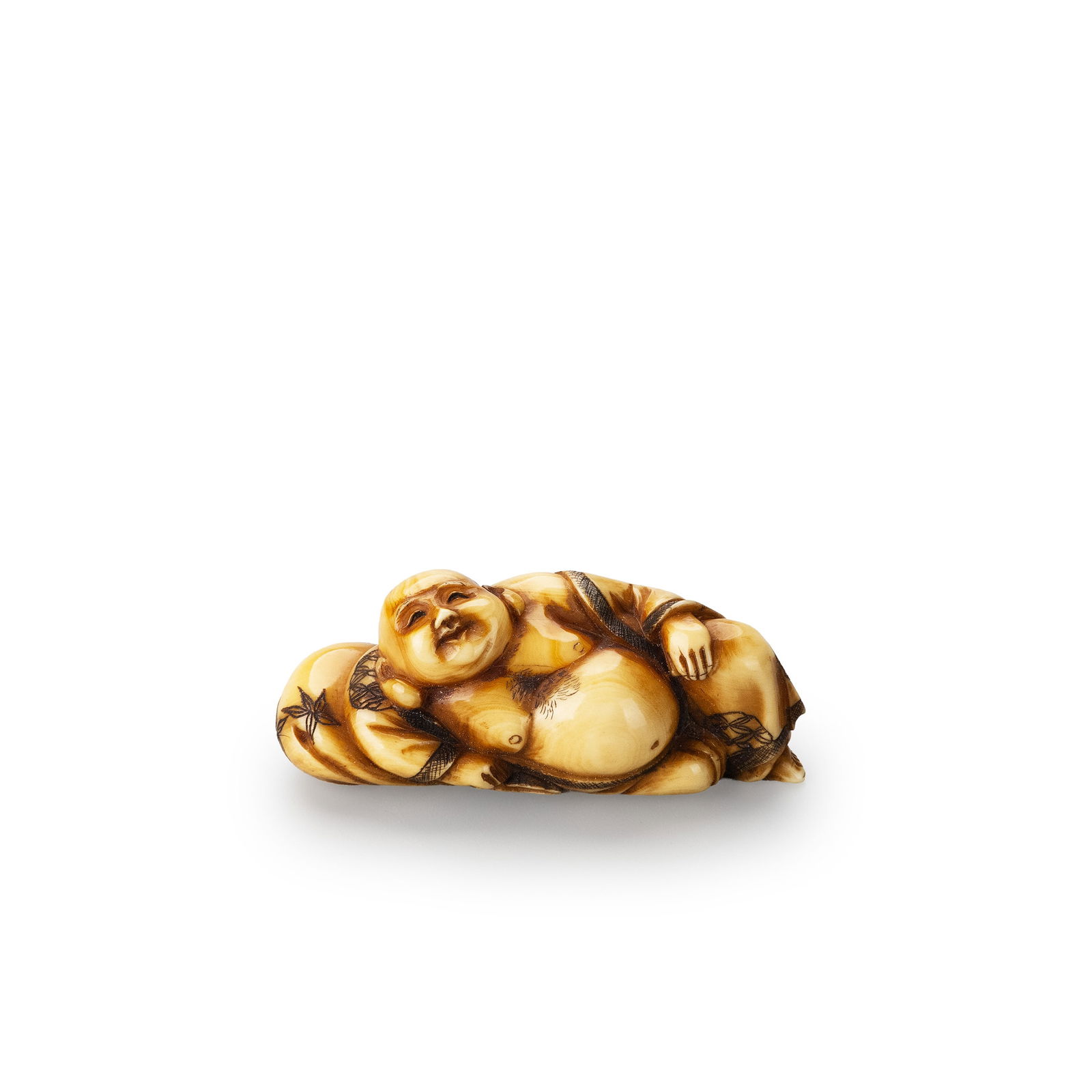 Hotei Netsuke, Signed: Height: 2.5cm Length: 5.8cm Wide: 2.3cm [Export outside of Japan is prohibited?