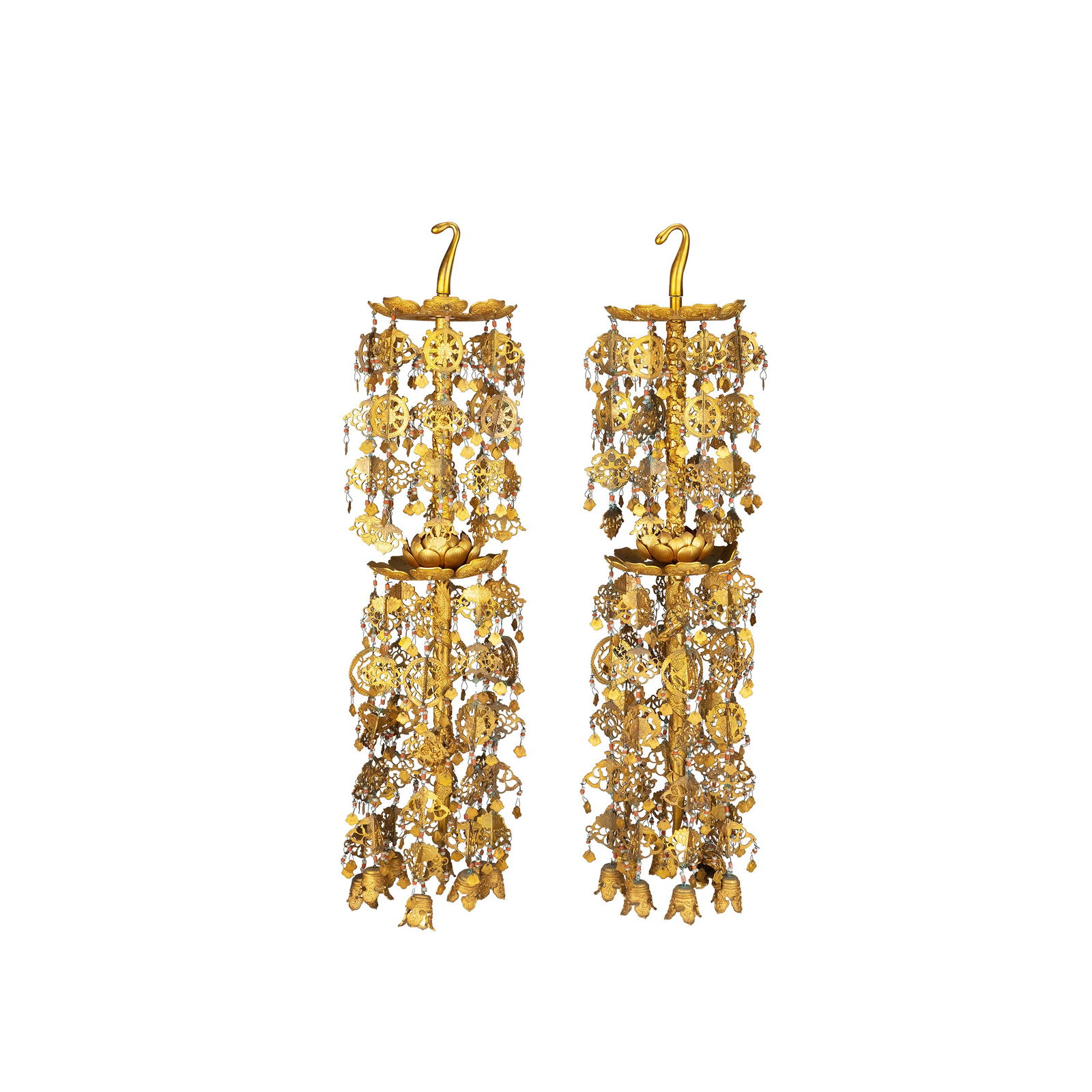 Pair of Fukui Bronze Temple Wheel Ornaments: Height: 64cm