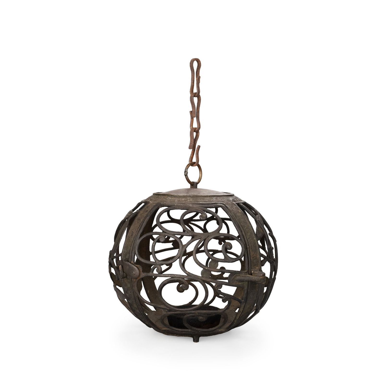 Copper Hanging Lantern: Height: 19.5cm Length: 22.5cm Wide: 22cm