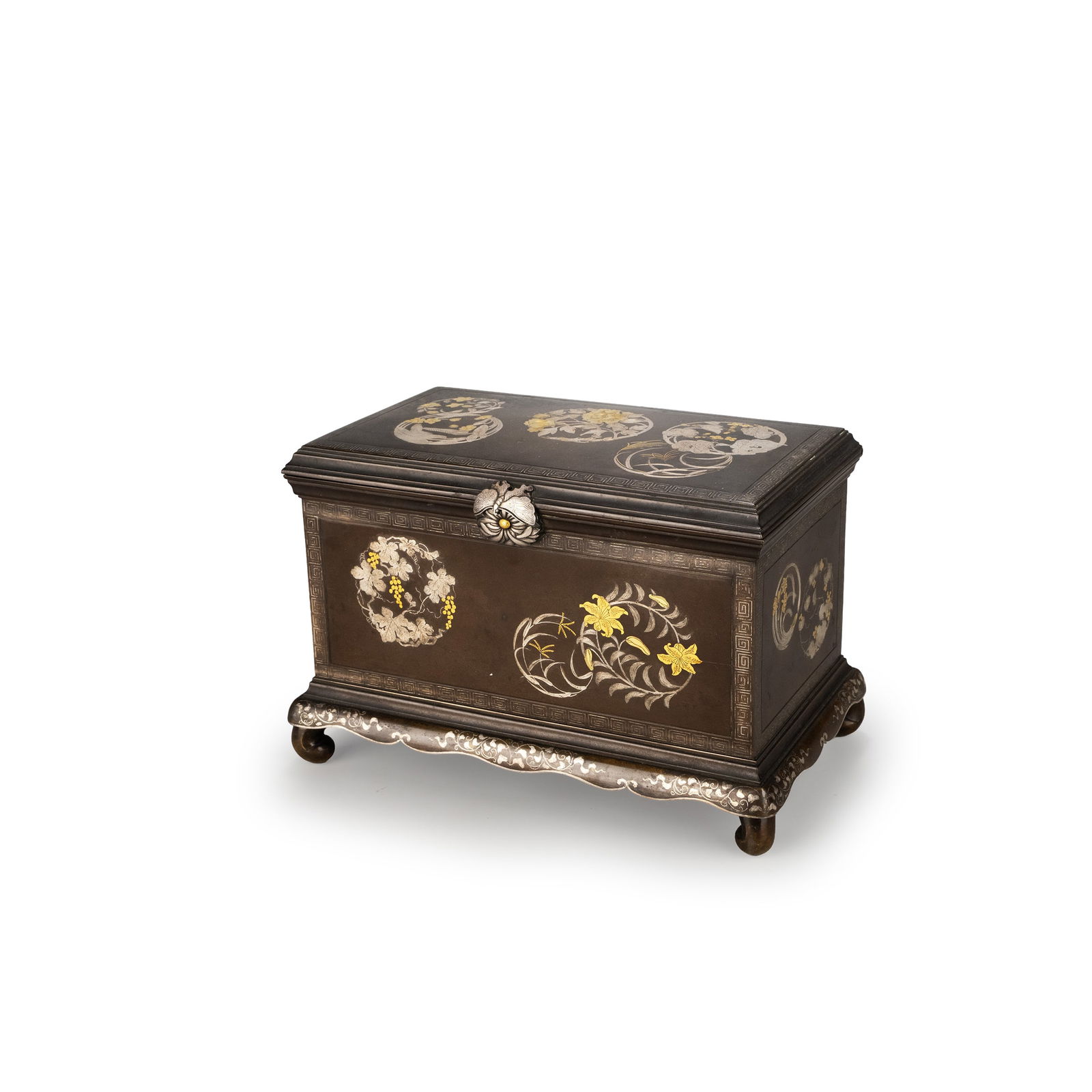 Metal Jewelry Box with Gold & Silver Inlay (1 of 10)