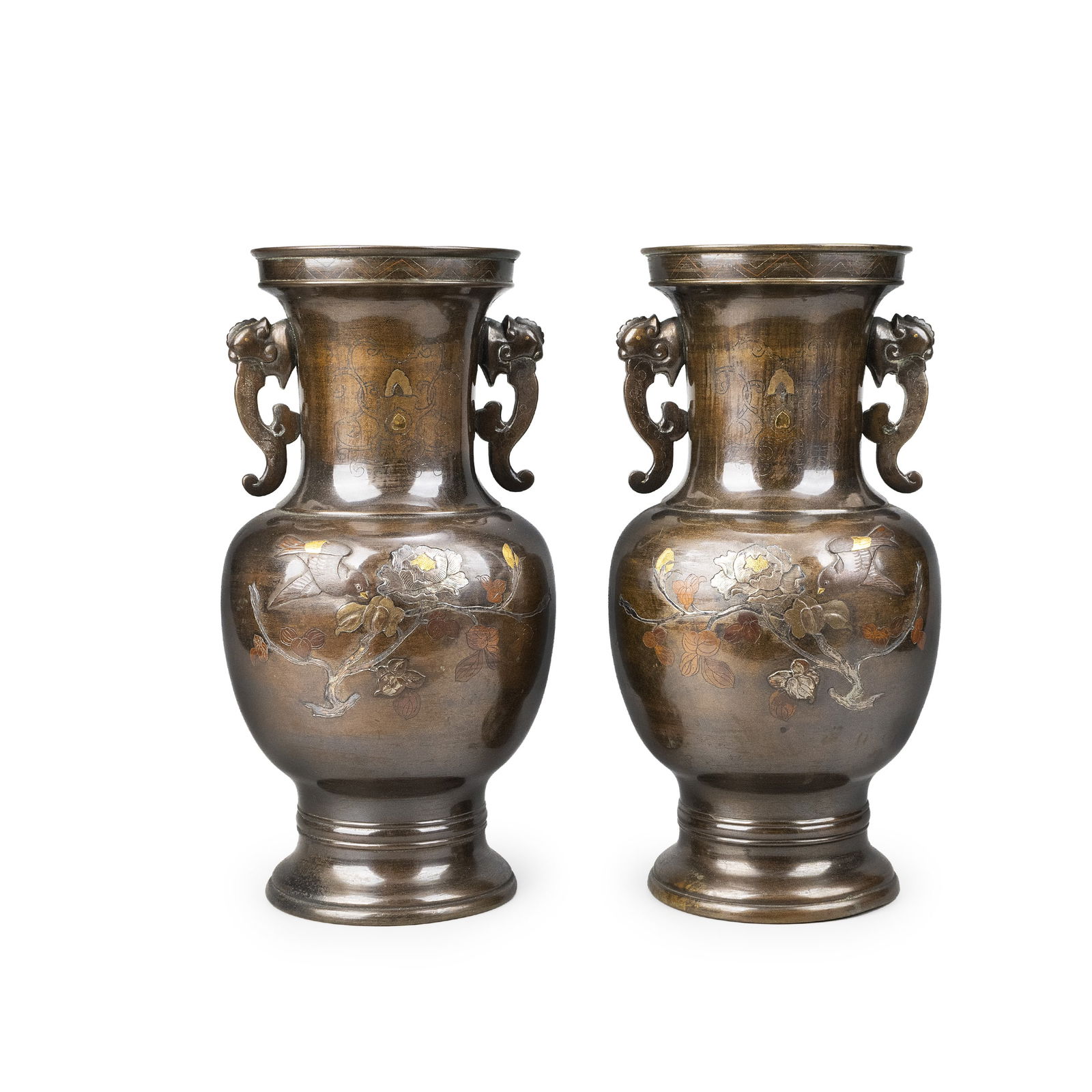 Pair of Gilt and Silver Inlaid Copper Vases (1 of 8)