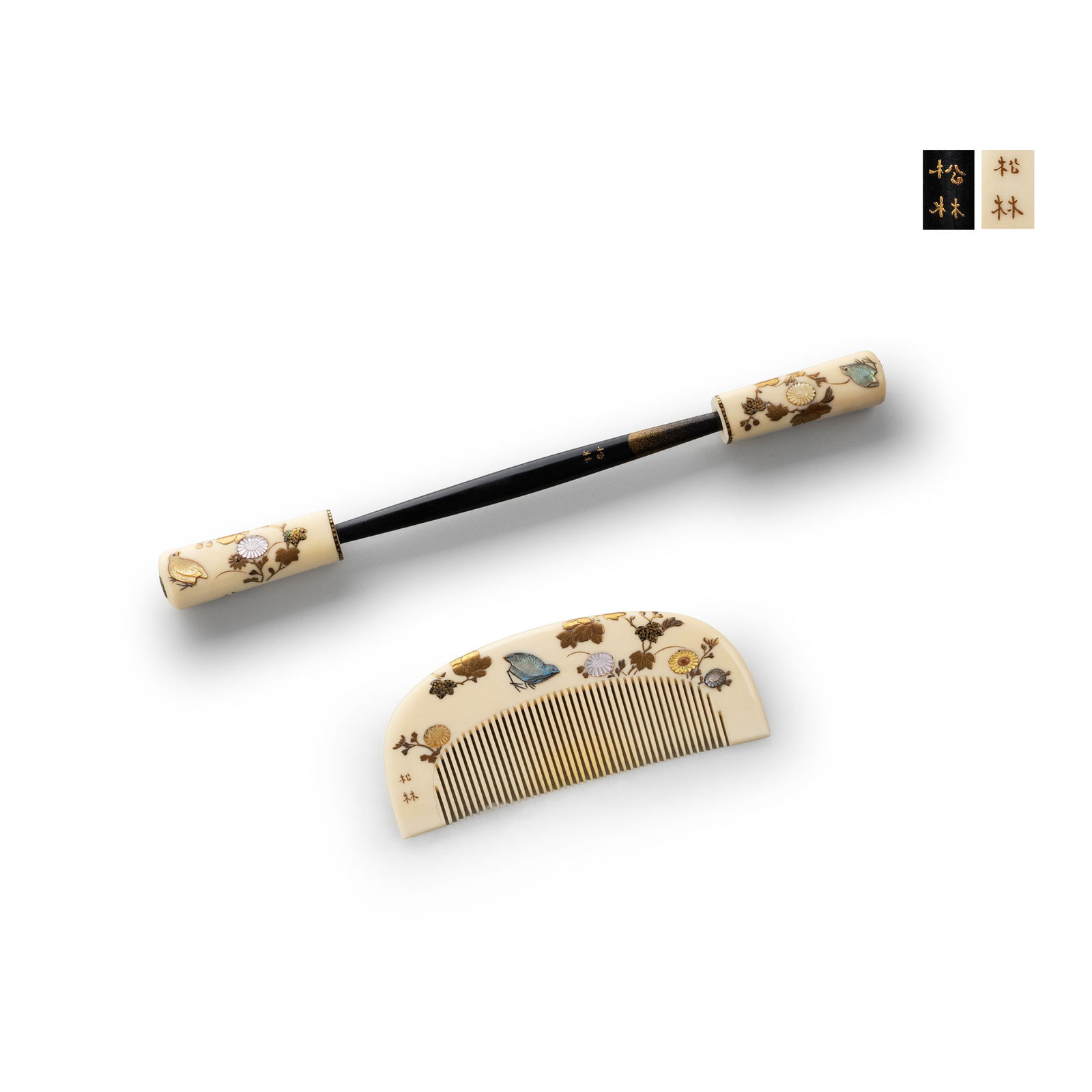 Shibayama Inlay Comb & K?gai Set: Dimensions vary [Export outside of Japan is prohibited]