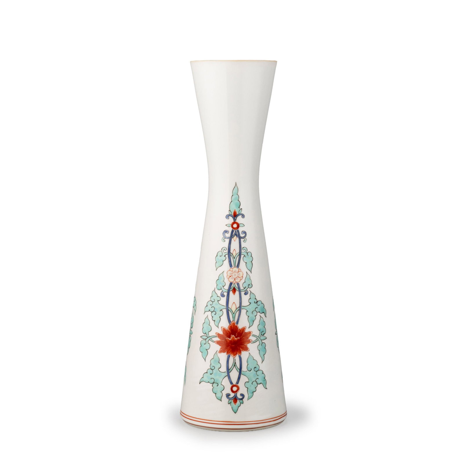 Vase by Sakaida Kakiemon, with Tomobako: This elegant porcelain vase is the work of Sakaida Kakiemon XIII, one of the most important masters of modern Arita porcelain and heir to the renowned Kakiemon tradition. Accompanied by its original s