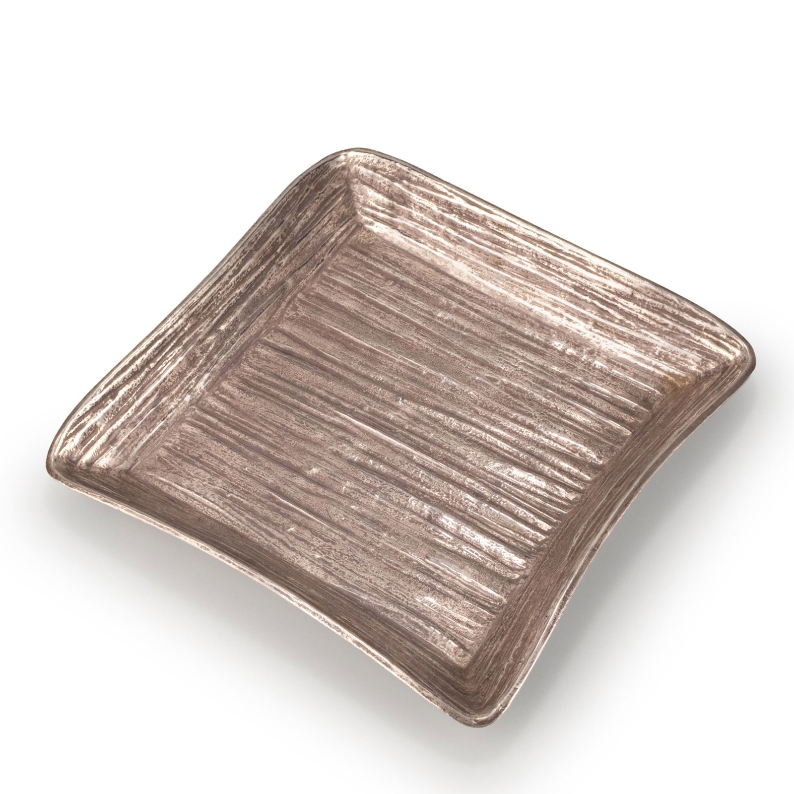 Tray by Kanaya Gorosaburo, with Box: The tray features gently curved sides and rounded corners, creating a refined and balanced form. The entire surface is decorated with a deeply textured linear pattern resembling weathered wood grain, 