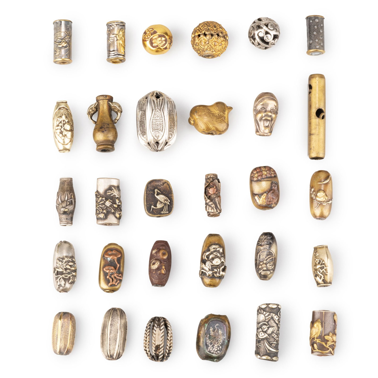 Set of Thirty Metal Ojime: Dimensions vary