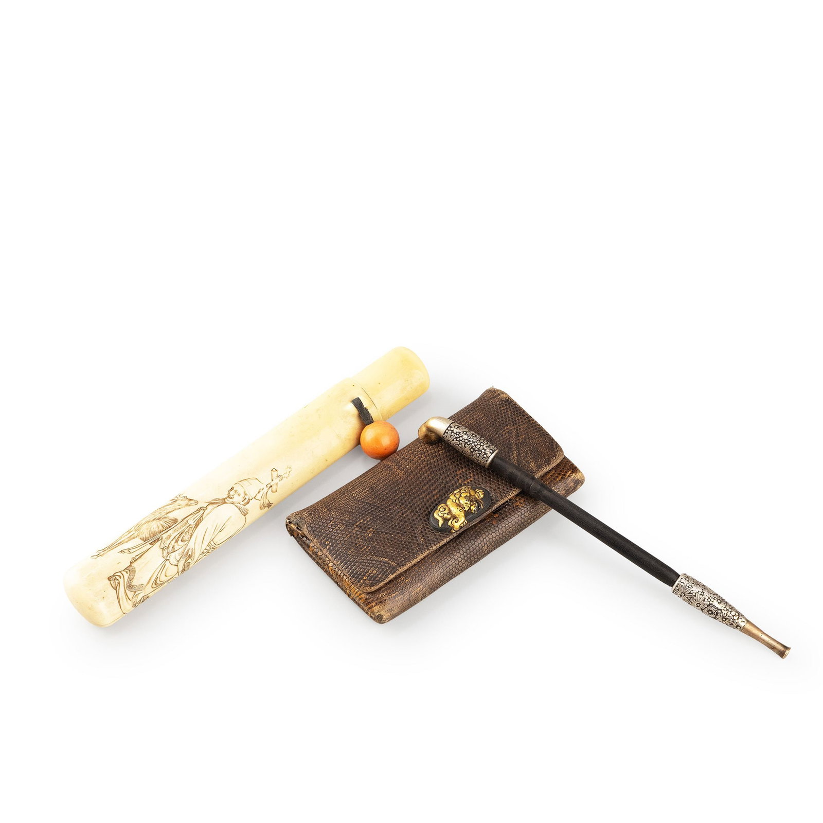 Tobacco Pouch with Kiseruzutsu and Silver Kiseru (1 of 13)