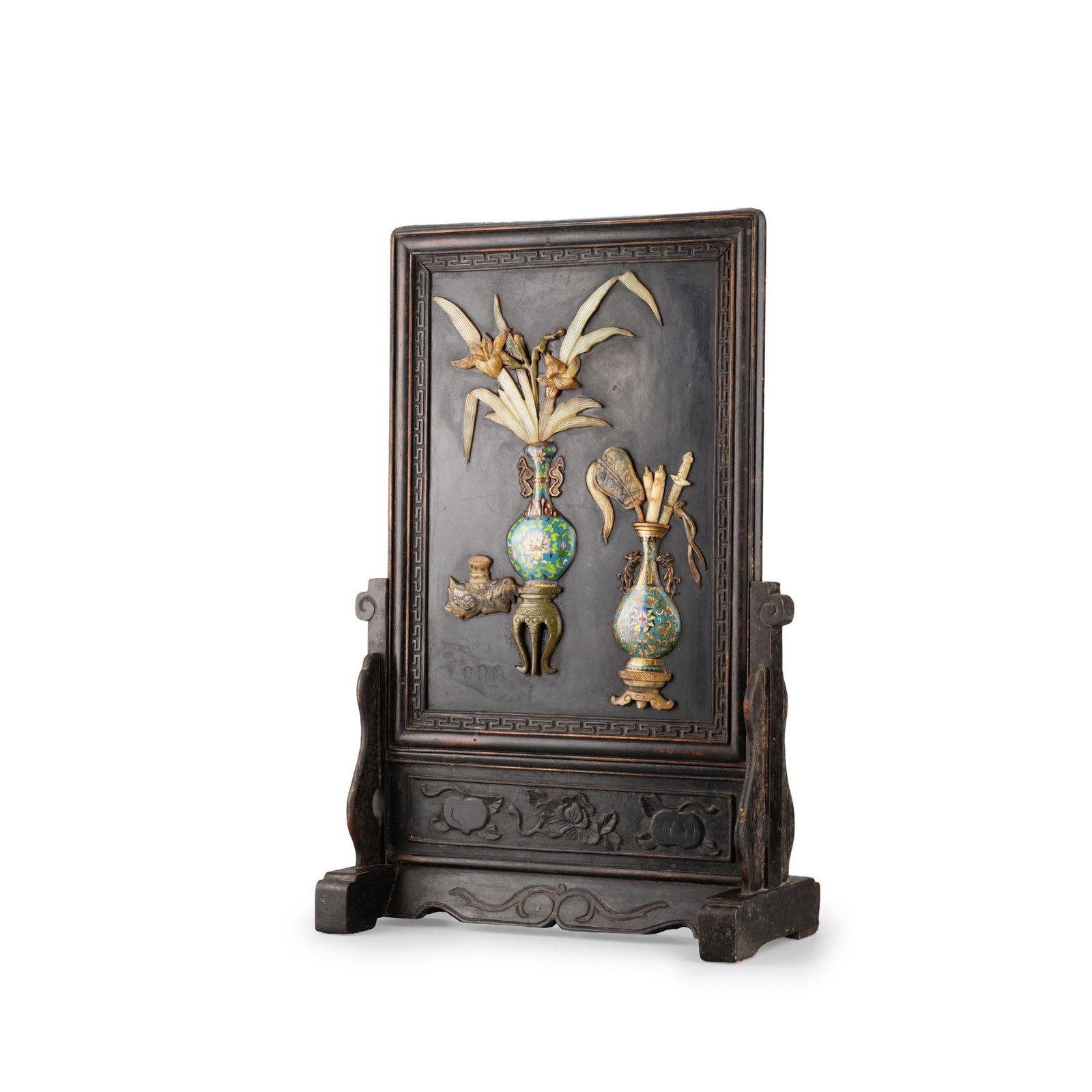 Wood Screen with Cloisonne and Jade Inlay (1 of 11)