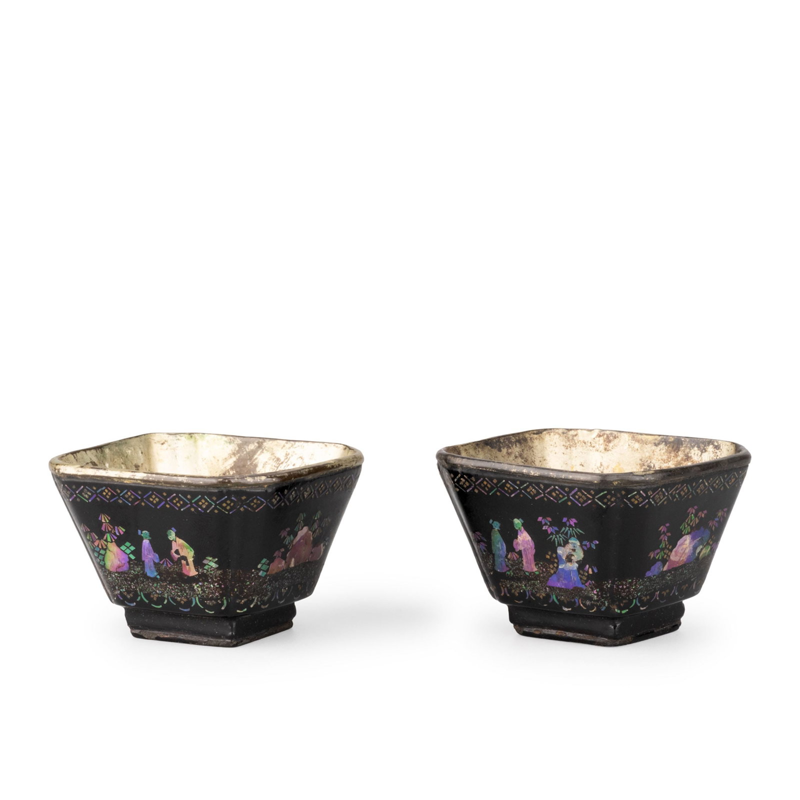 Pair of Pewter-Clad Black Lacquer Tea Bowls (1 of 11)