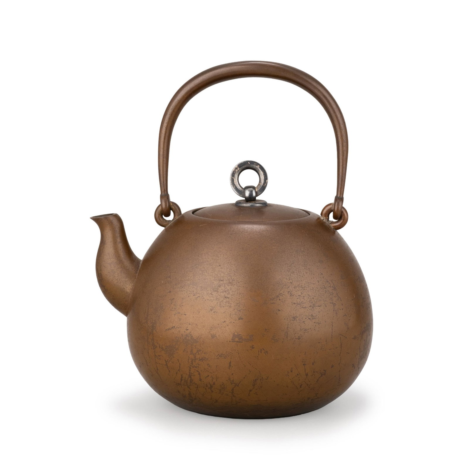 Water Kettle by Kanaya Gorosaburo: This elegant kettle by Kanaya Gorosaburo exemplifies the refined simplicity for which the Kyoto Kanaya workshop is renowned. The gracefully rounded body is fashioned from copper with a warm, naturally