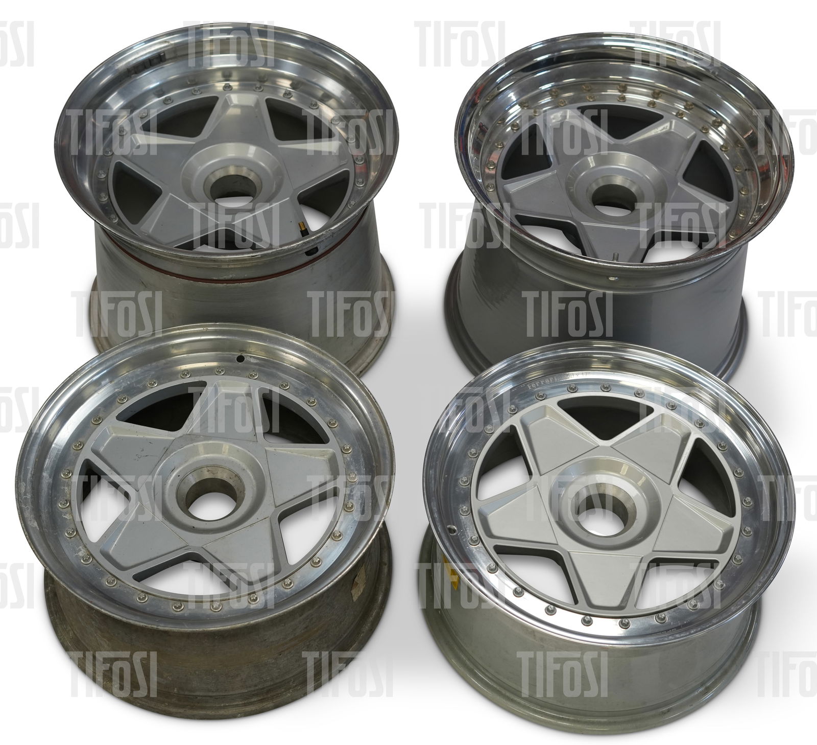 Ferrari F40 Speedline Wheel Set: A set of four genuine Ferrari F40 wheels by Speedline. These are in used condition and would benefit from refurbishment.