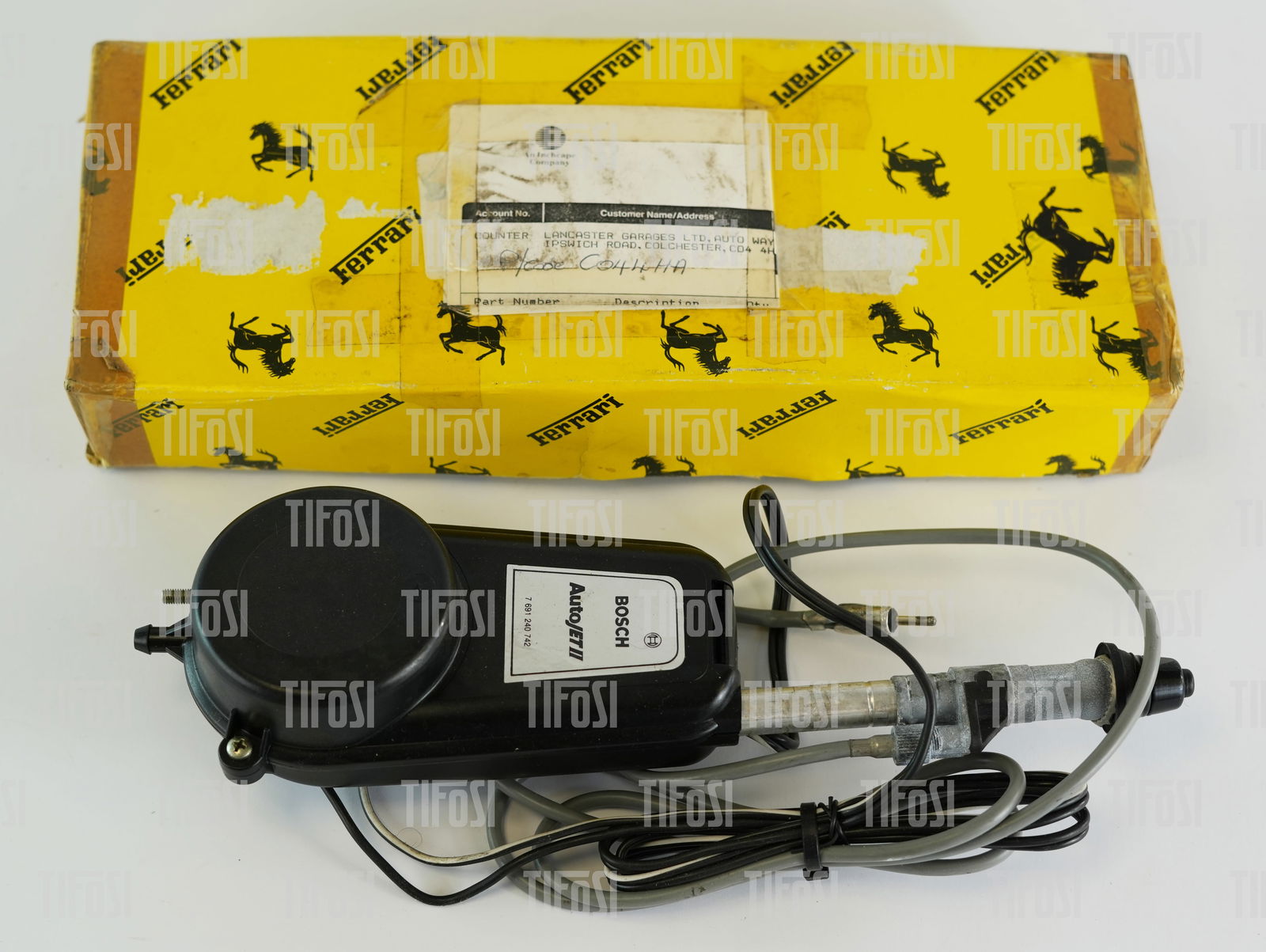 Ferrari 308 328 Testarossa Bosch Antenna NOS: A new old stock Bosch Autojet 2 electric antenna to suit various 1980s Ferrari models. Still in Ferrari packaging.