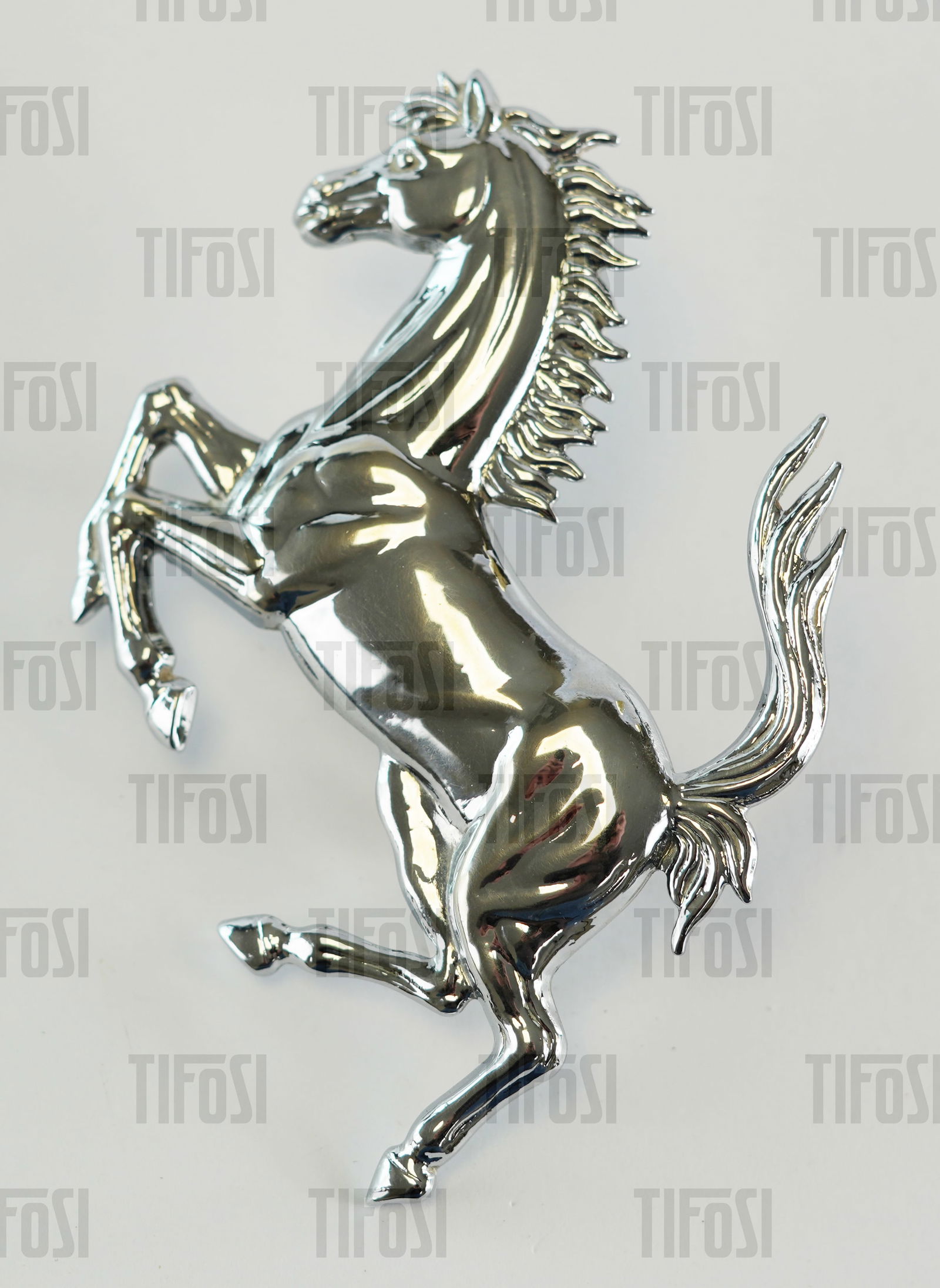 Ferrari Prancing Horse Chrome Badge NOS: A genuine chome plated metal Ferrari Cavallino badge to suit 1990s models, NOS, 9.5CM height.