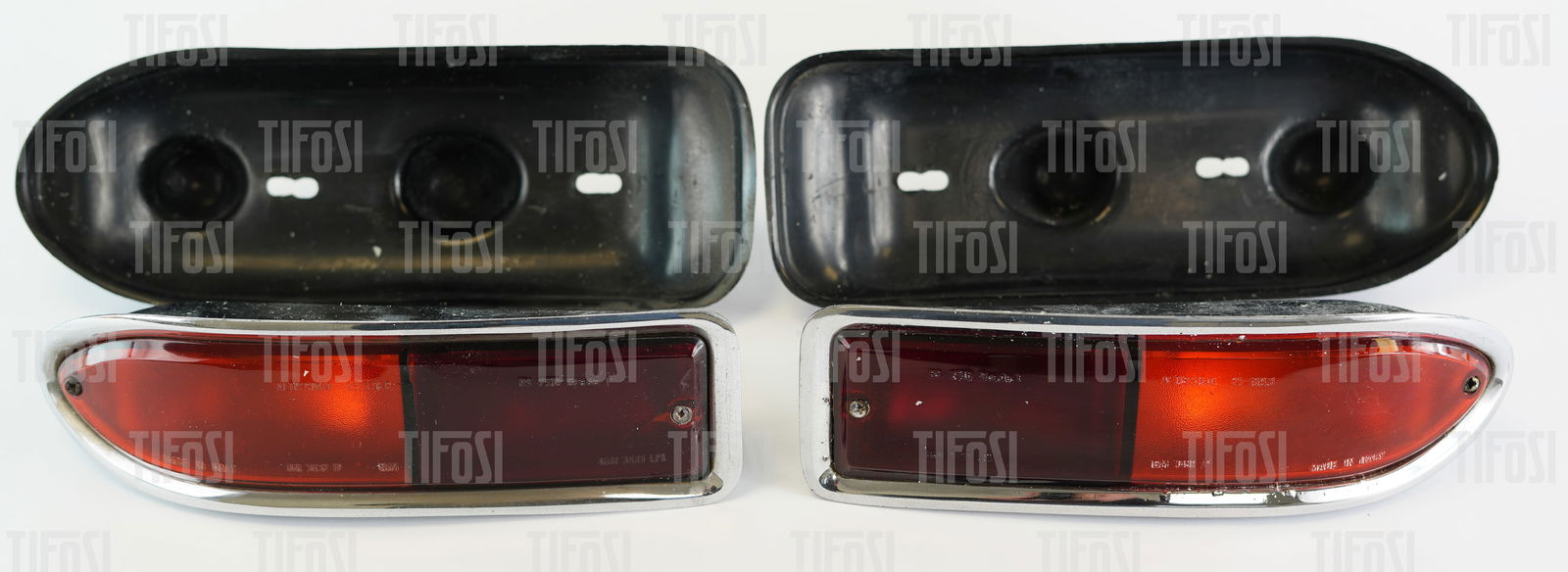 Ferrari 330 GTC Altissimo Rear Light Units: A pair of original Ferrari 330 GTC rear light units by Altissimo. Presented in very good used condition, lenses uncracked, supplied with their fragile original Bakelite mounting shells which are in ex