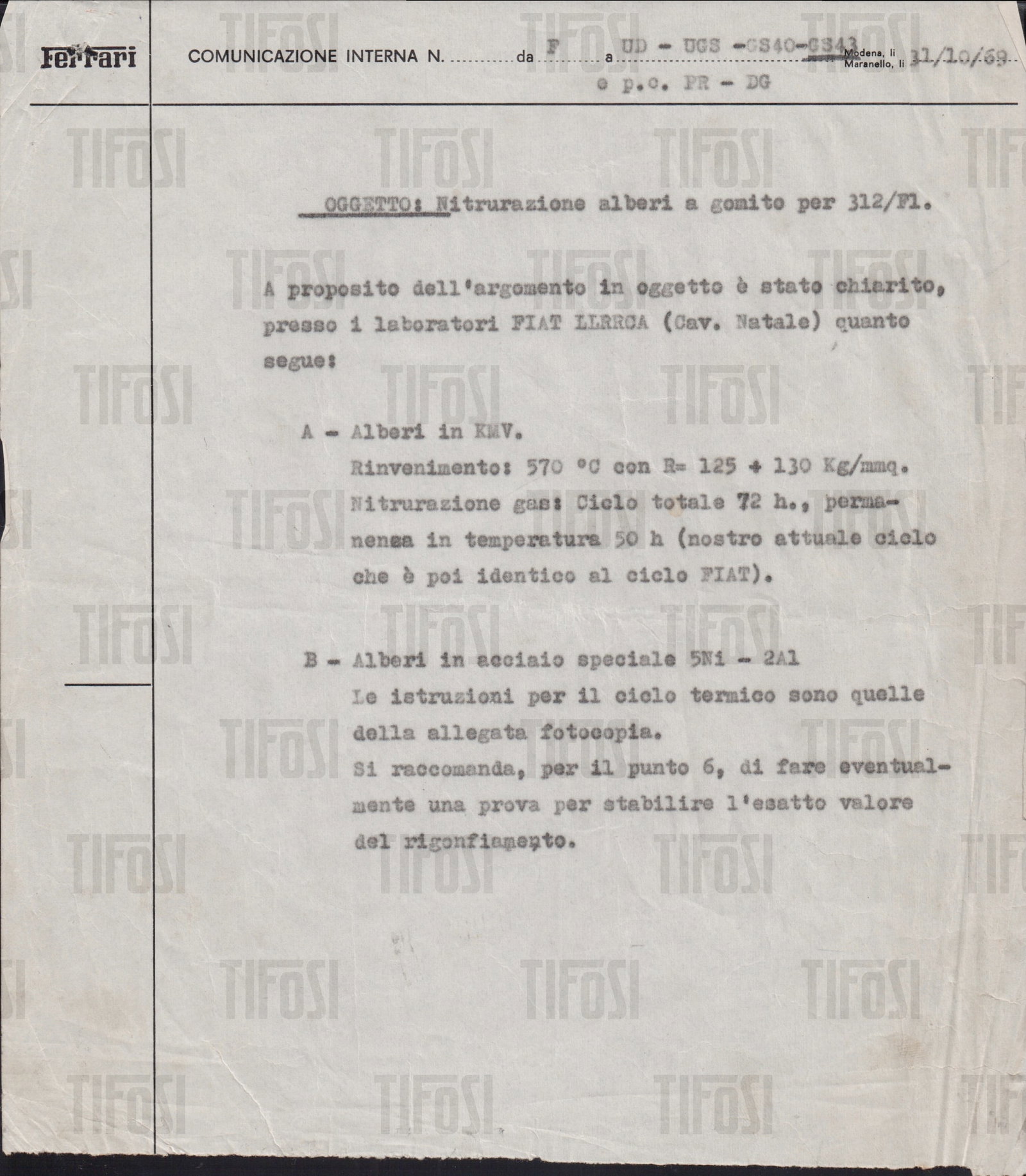 Renzo Medici Estate: 1969 Ferrari Reparto Corse Memorandum 312 F1 (1 of 1)