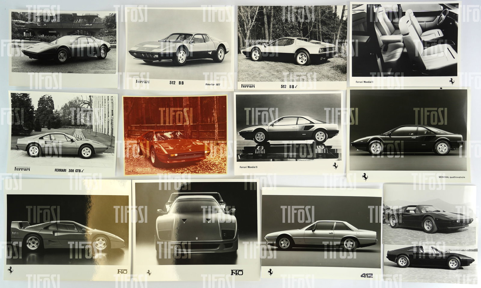 1970s & 80s Ferrari Press Photograph Lot: A good collection of official Ferrari press photos from the 1970s and 80s, from the 365 GT4 BB through to the F40. All in very good condition, varous sizes.