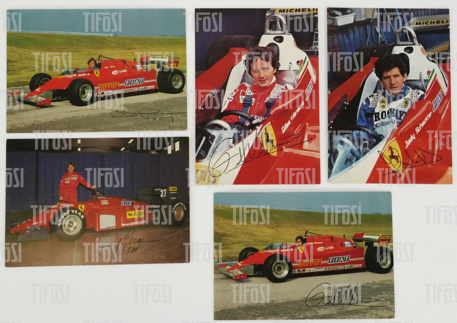 Renzo Medici Estate: Ferrari Official Postcard Selection Villeneuve Pironi Scheckter Arnoux (1 of 2)