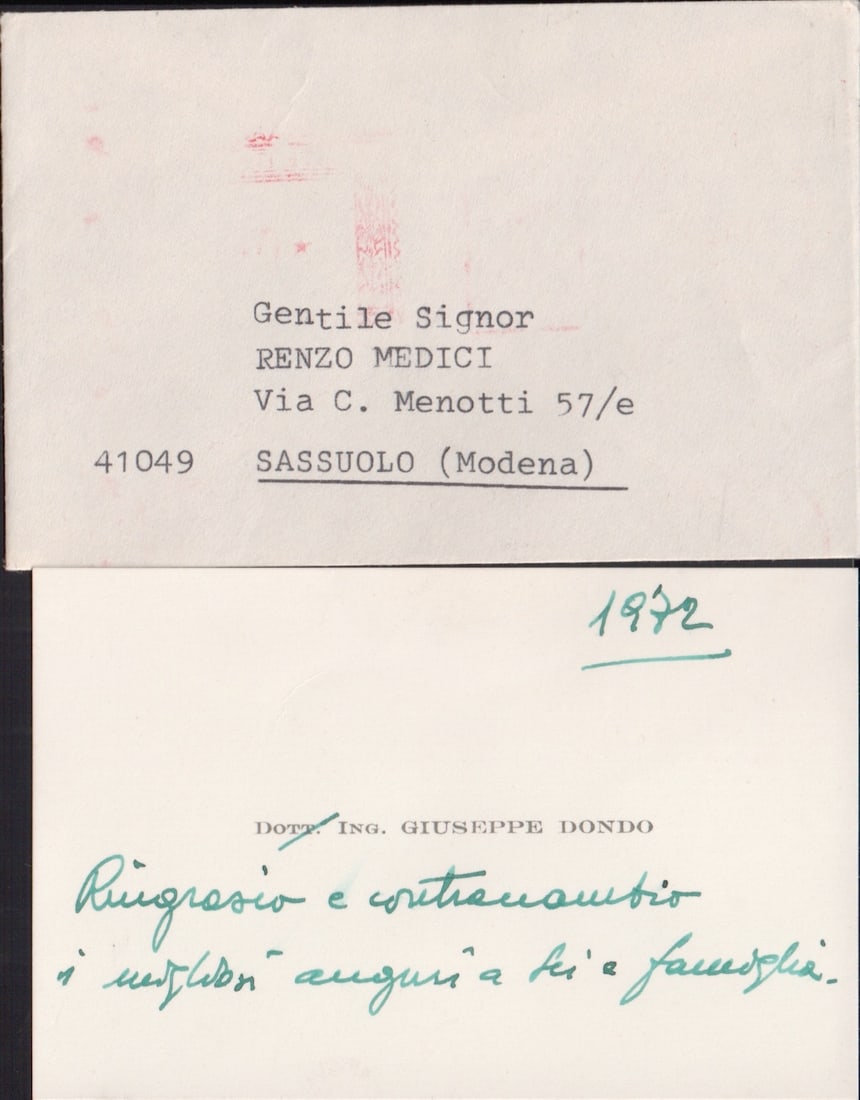 Renzo Medici Estate: 1972 Greetings Card From Giuseppe Dondo (1 of 4)
