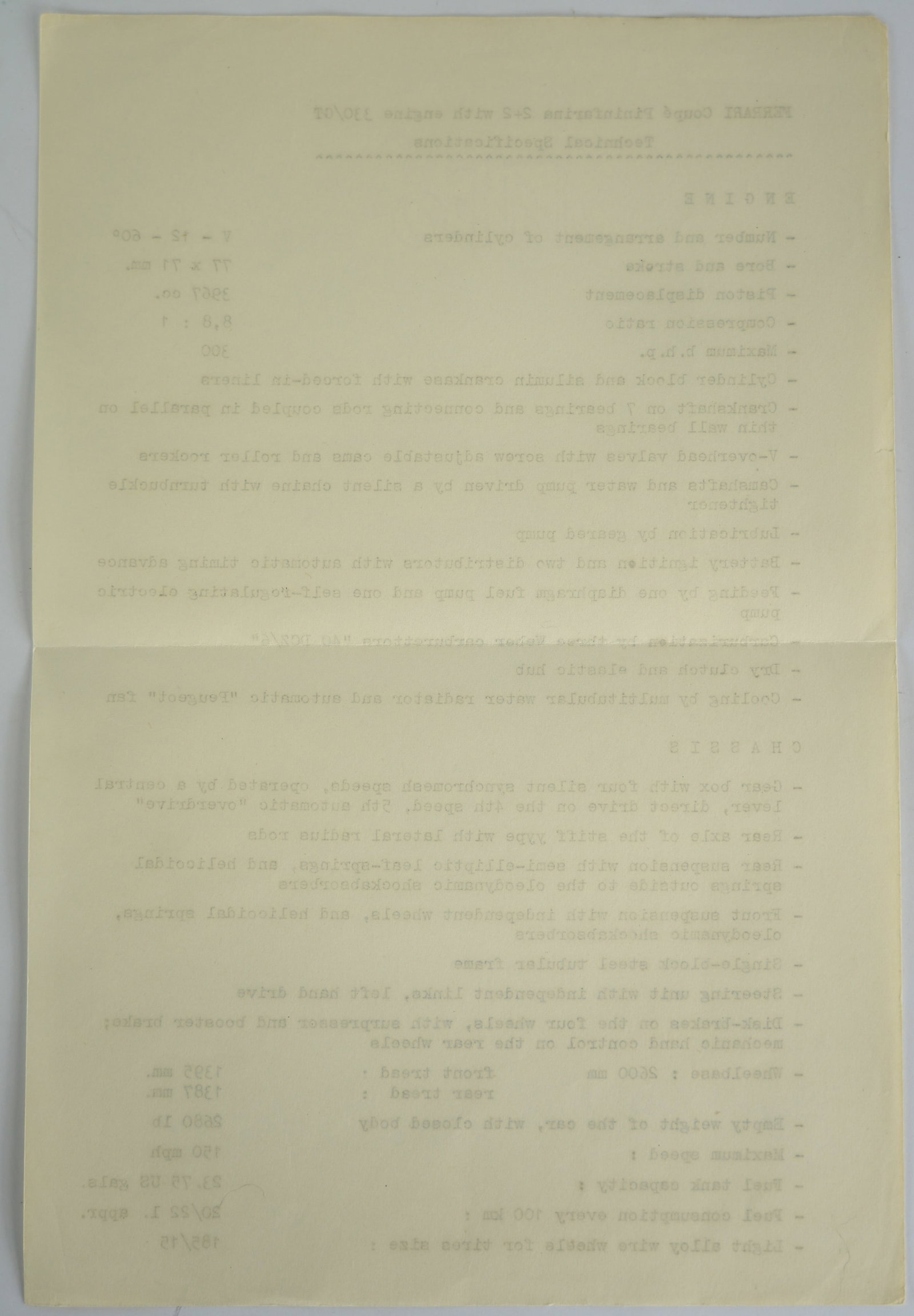 Ferrari 330 GT Technical Specification Sheet - 2