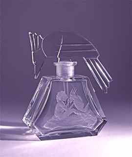 c1930 Hoffman Aztec Czech Perfume Bottle: c1930 Hoffman Czechoslovakian perfume bottlein clear crystal with intaglio design, with wheel-cut figural stopper, with dauber. Hoffman mark. 4 1/2 in.