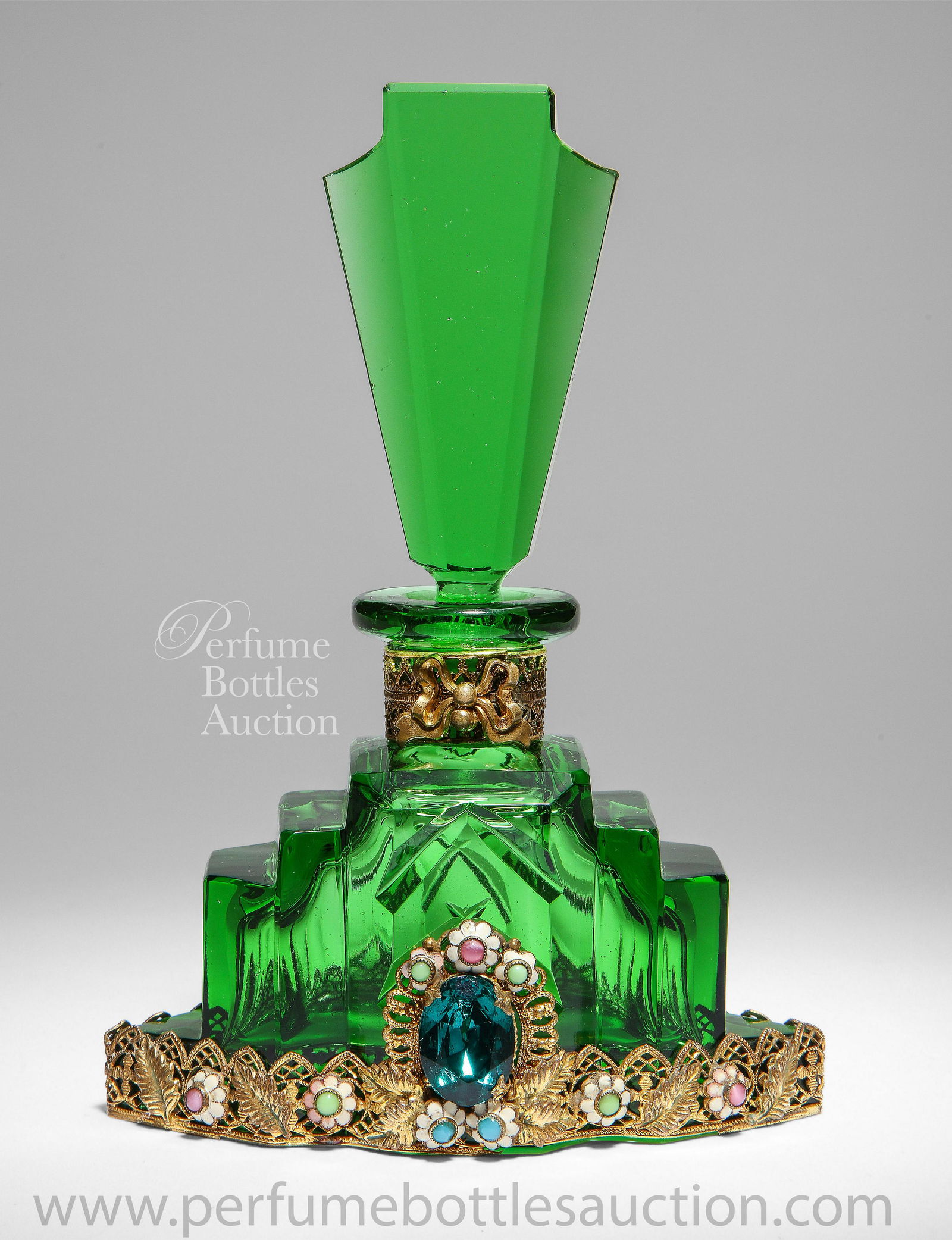 Green Czech bottle with Neiger Brothers decoration (1 of 1)