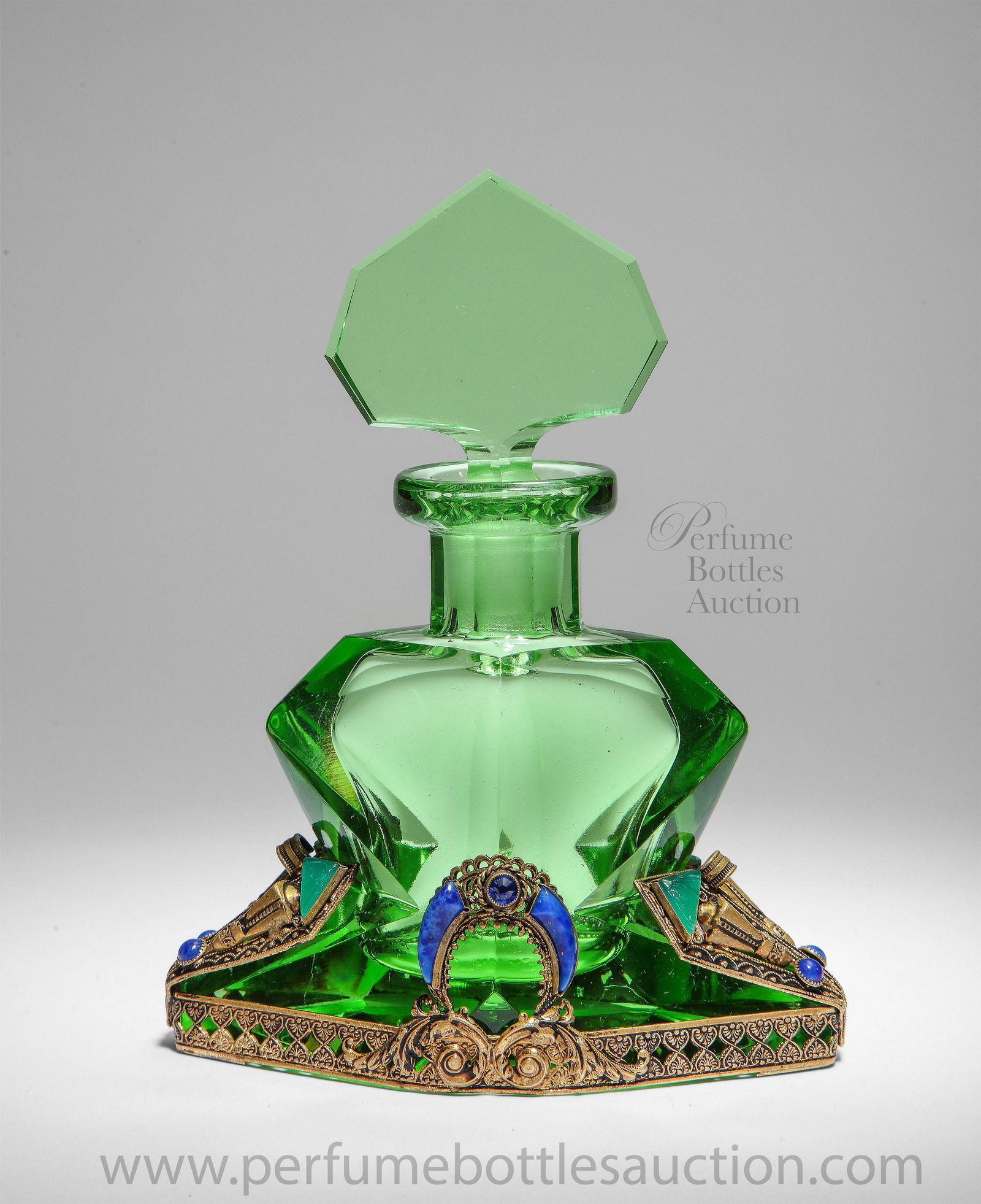 C1930 Green Czech Perfume Bottle with Neiger Brothers decoration (1 of 1)
