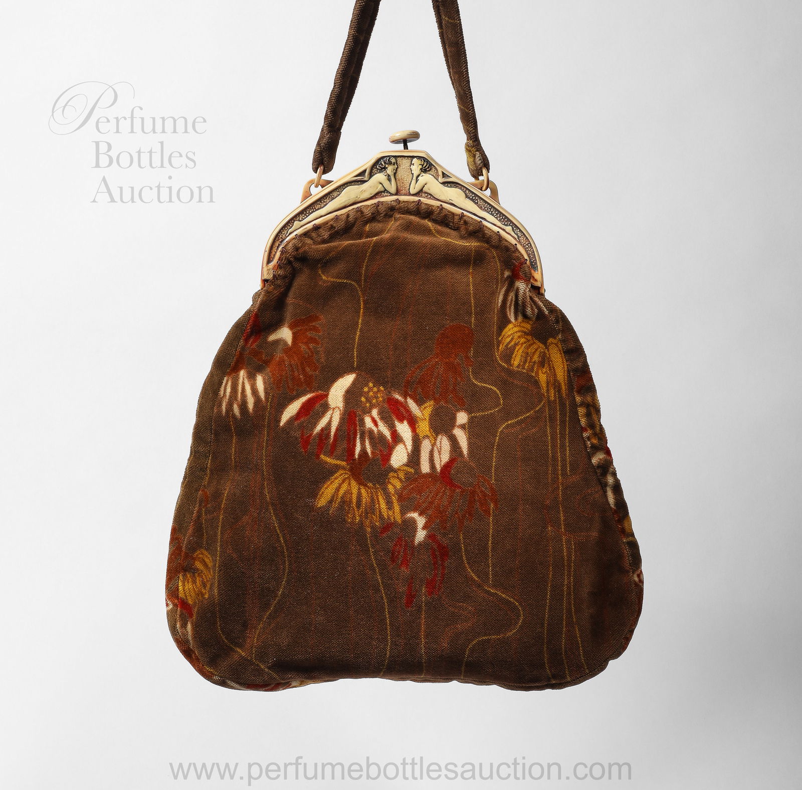 Art Nouveau purse with Celluloid frame, luxurious Japanesque floral printed velvet (1 of 2)