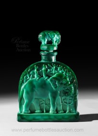 Heinrich Hoffmann Czech jade glass perfume bottle, featuring elephants