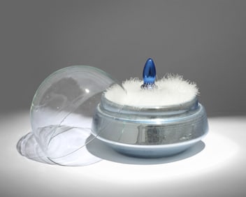 1920s German blue mercury powder dish with puff
