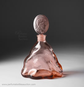 1920s Heinrich Hoffmann pink Czech crystal perfume bottle - Roman soldier profile on stopper