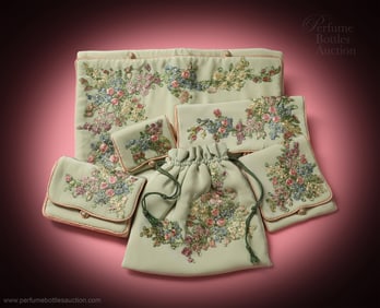 1920s Luxurious J.L. Dulany 6 piece Bridal Trousseau, green silk charmeuse finely embroidered