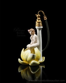 Art Nouveau German porcelain atomizer of nude maiden on lotus