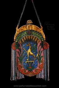 c1923 Art Deco glass beaded purse of Egyptian iconography and elaborate celluloid frame