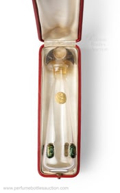 Lucien Gaillard design for Avenel perfume "Thais" featuring molded scarab beetles iridescent enamel