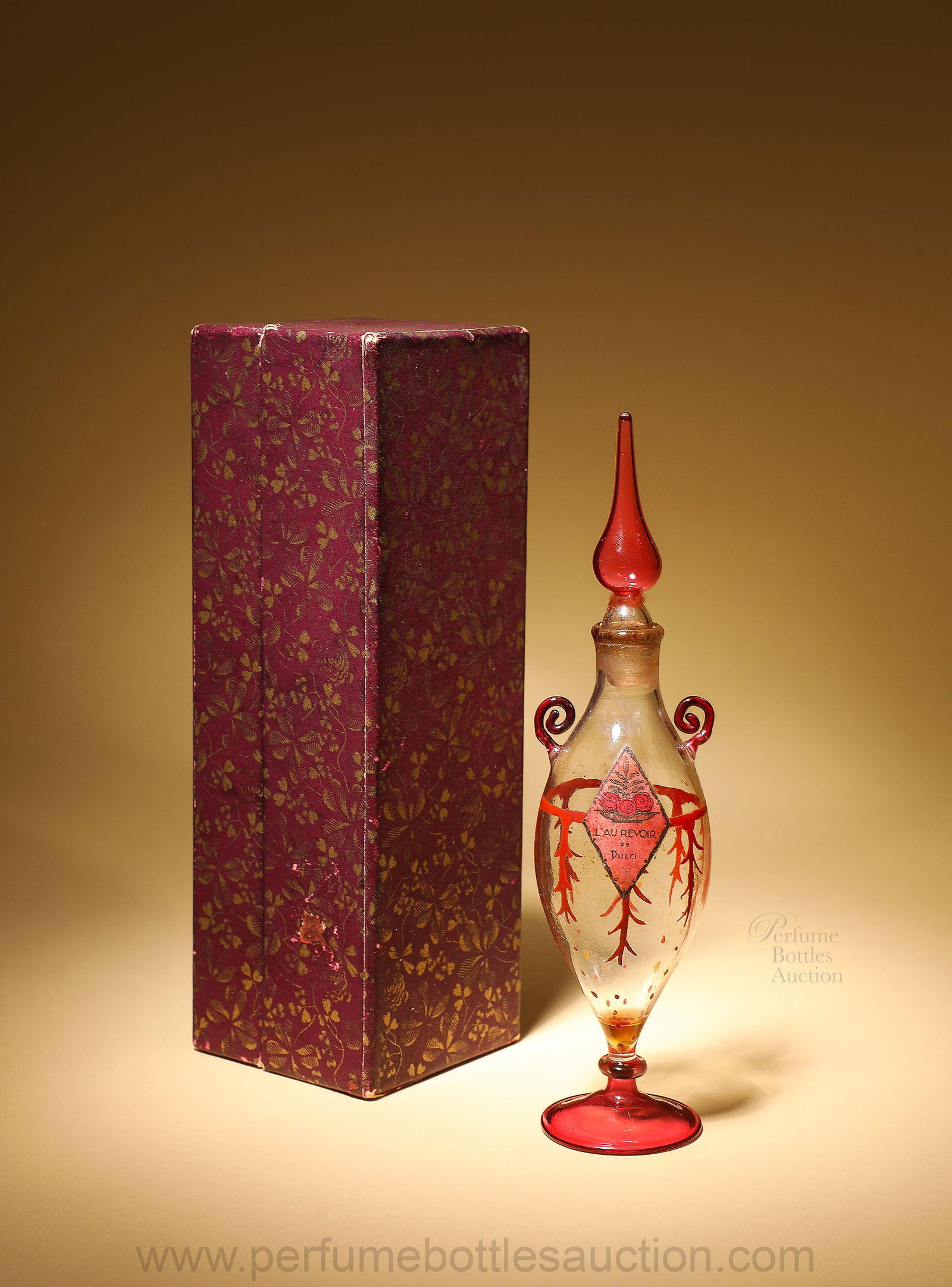 Rare 1920’s Italian Art Deco blown glass perfume bottle for Dulci L’Au Revoir (1 of 2)