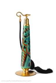 Art Deco Volupte perfume atomizer of geometric enamel decoration
