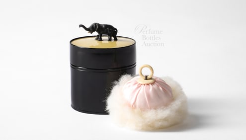 1920’s Small Black plastic powder box with elephant finial