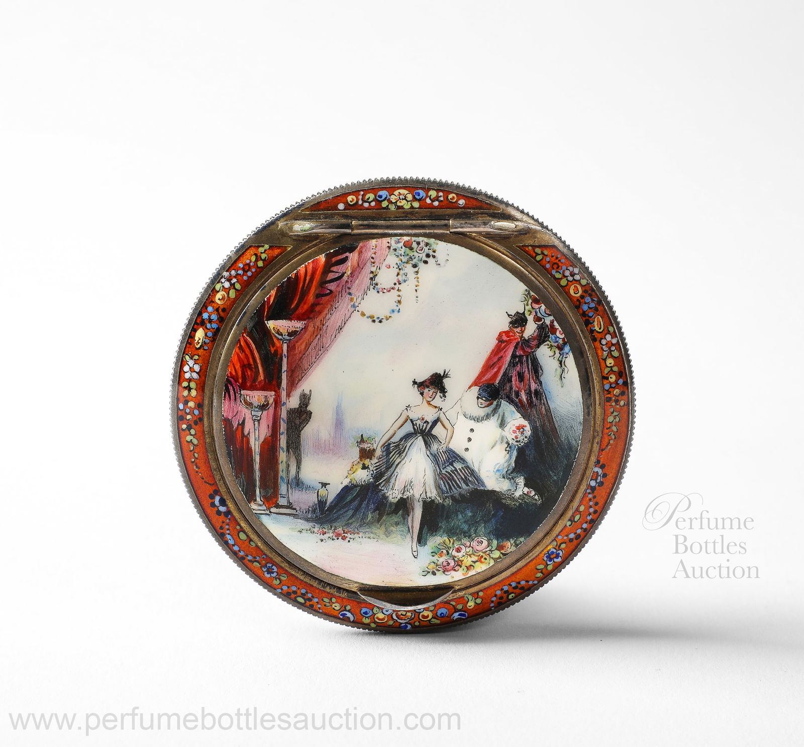 1920s Powder compact, detailed scene from the Commedia dell'Arte (1 of 3)