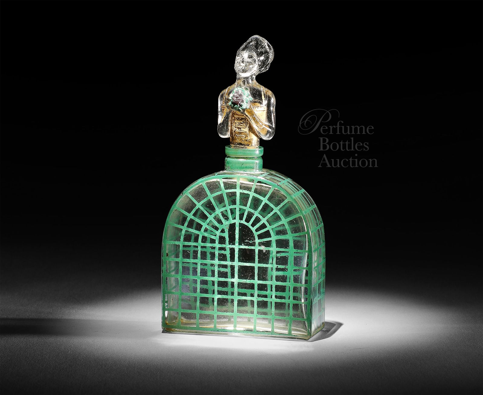 Rare 1920’s Perfume bottle detailing a woman in corset (1 of 3)