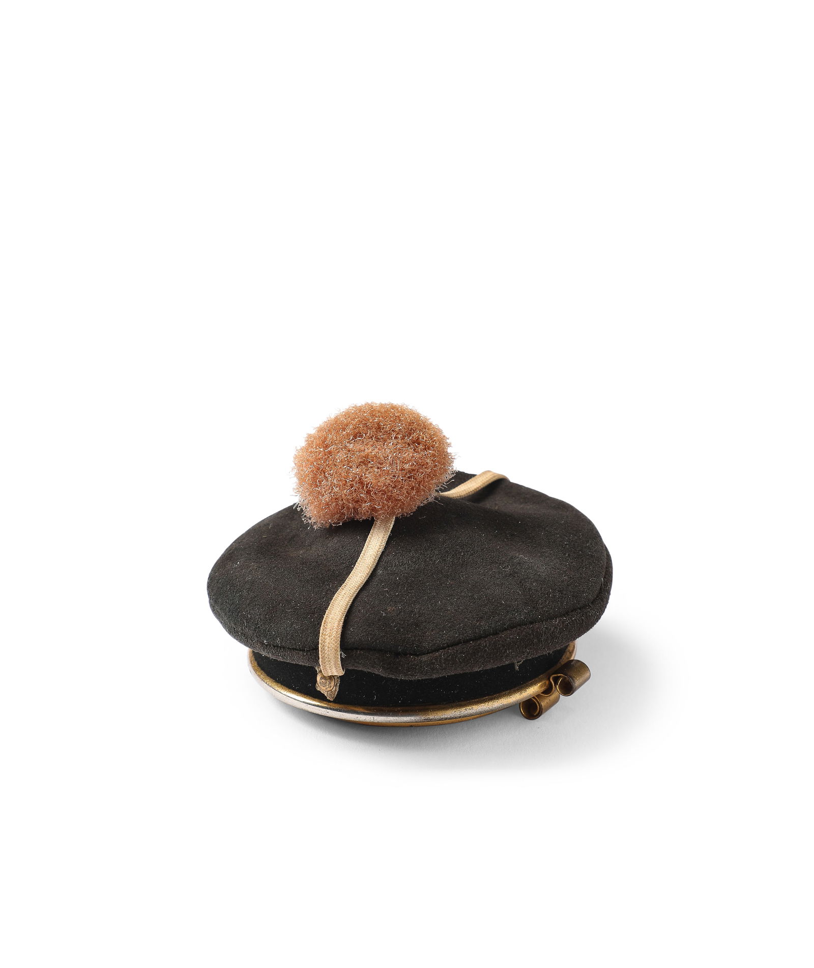 c1940 Lederer French powder compact as a beret, black suede (1 of 2)